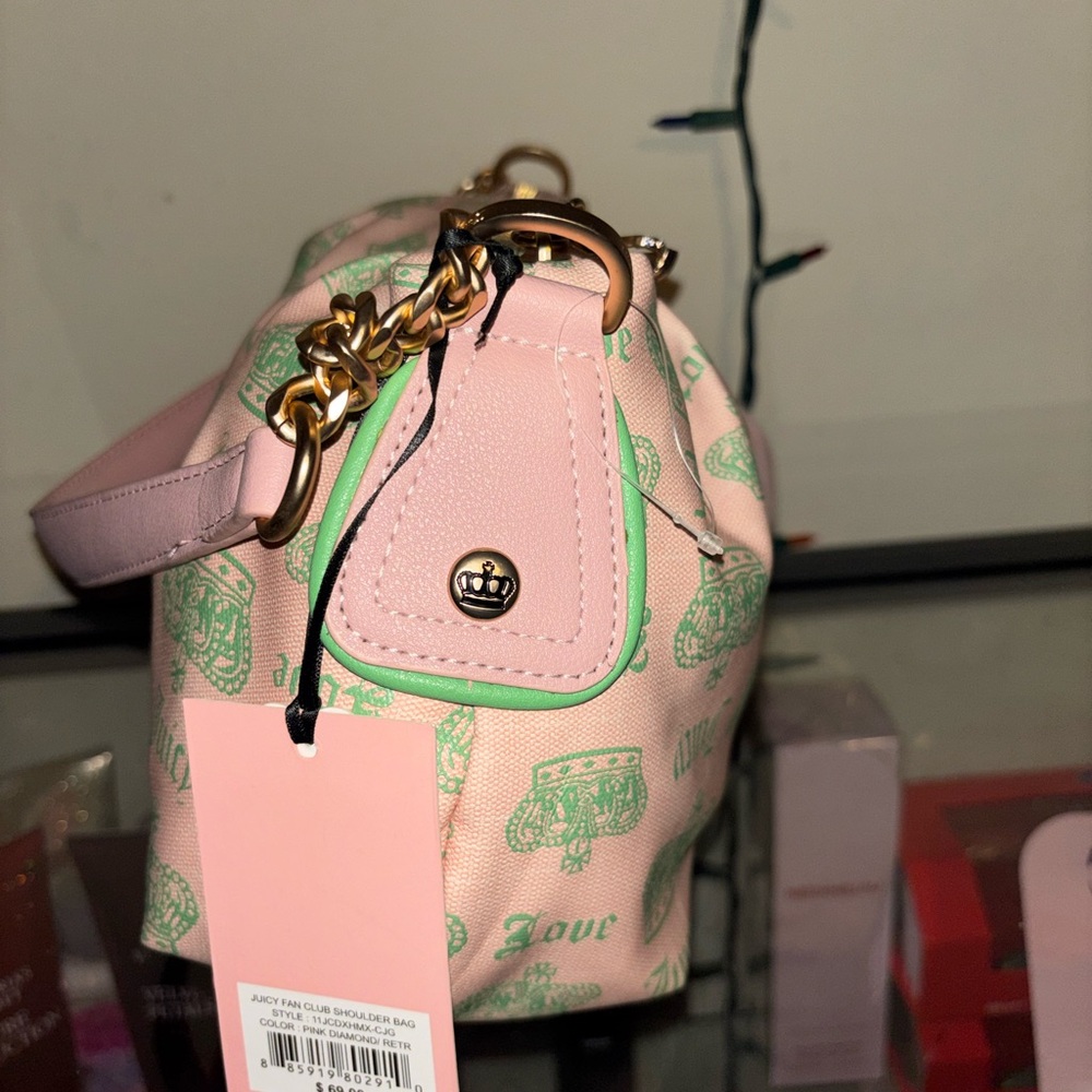 Juicy Couture Pink Shoulder Bag with Mint Crown Print - Picture 4 of 12